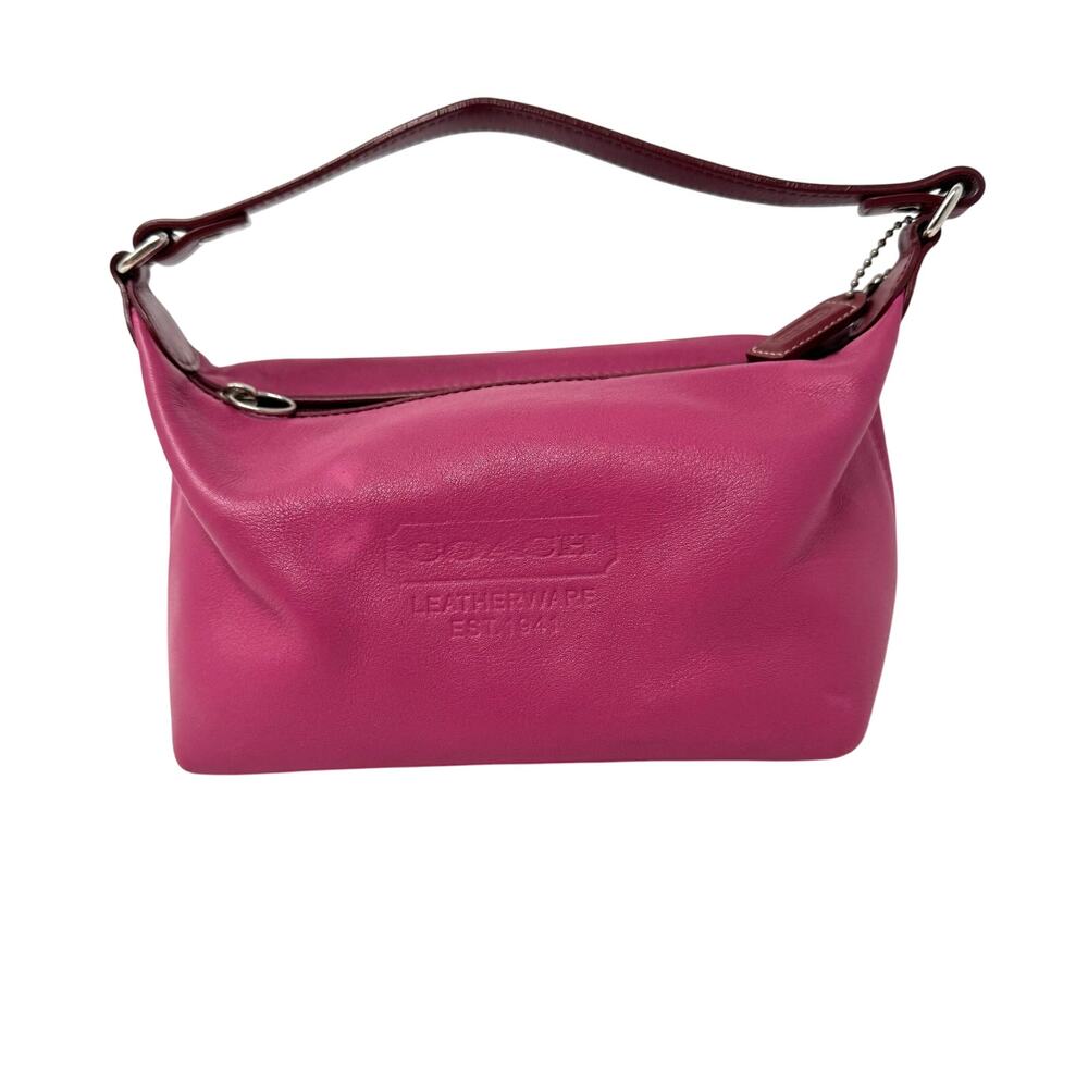 Coach Rare Leatherware Embossed Logo Shoulder Bag Pink Fuchsia Leather Vintage
